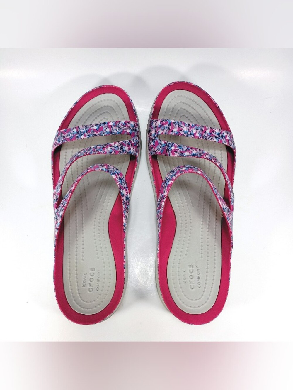 CROCS Swiftwater Sandal Womens 9 Pink And Purple Floral Graphic Slide Sandals - Picture 8 of 10